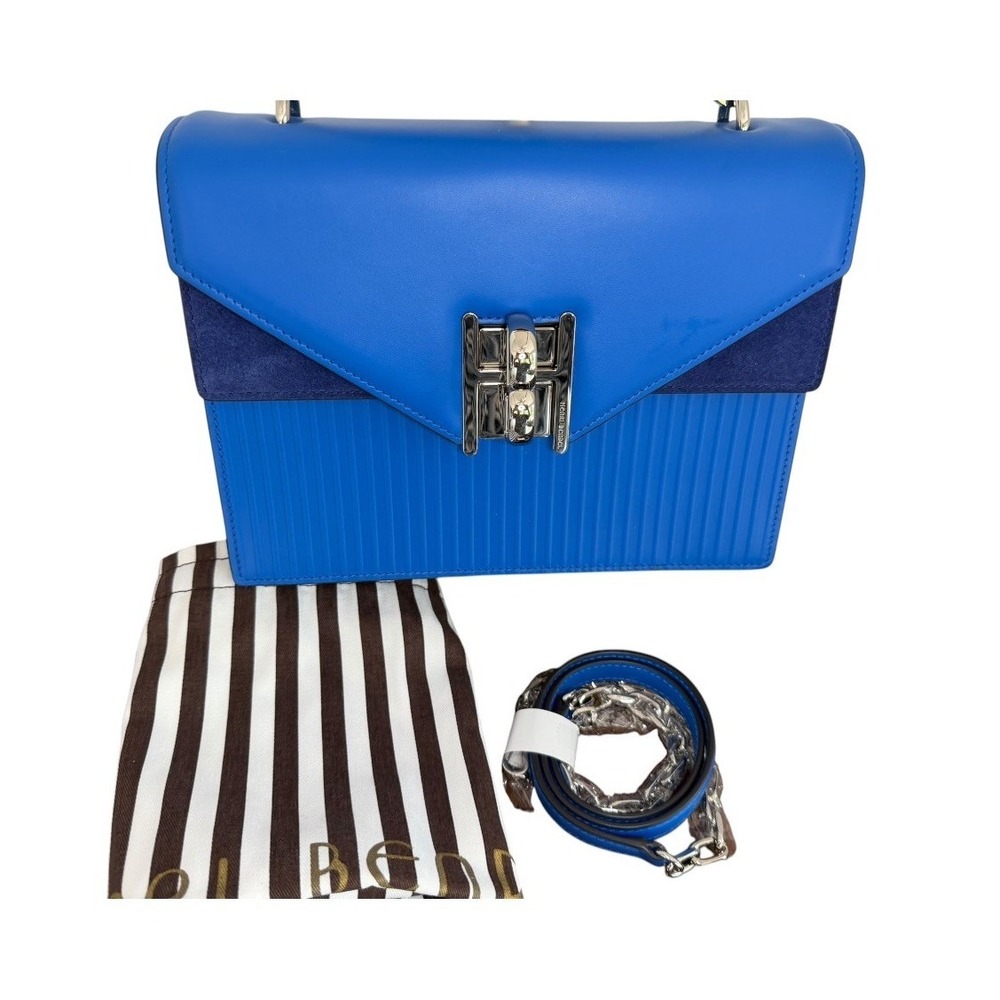 Henri Bendel Plaza Top Handle Satchel Blue Plaza Leather Suede NWOT Crossbody - Picture 4 of 16